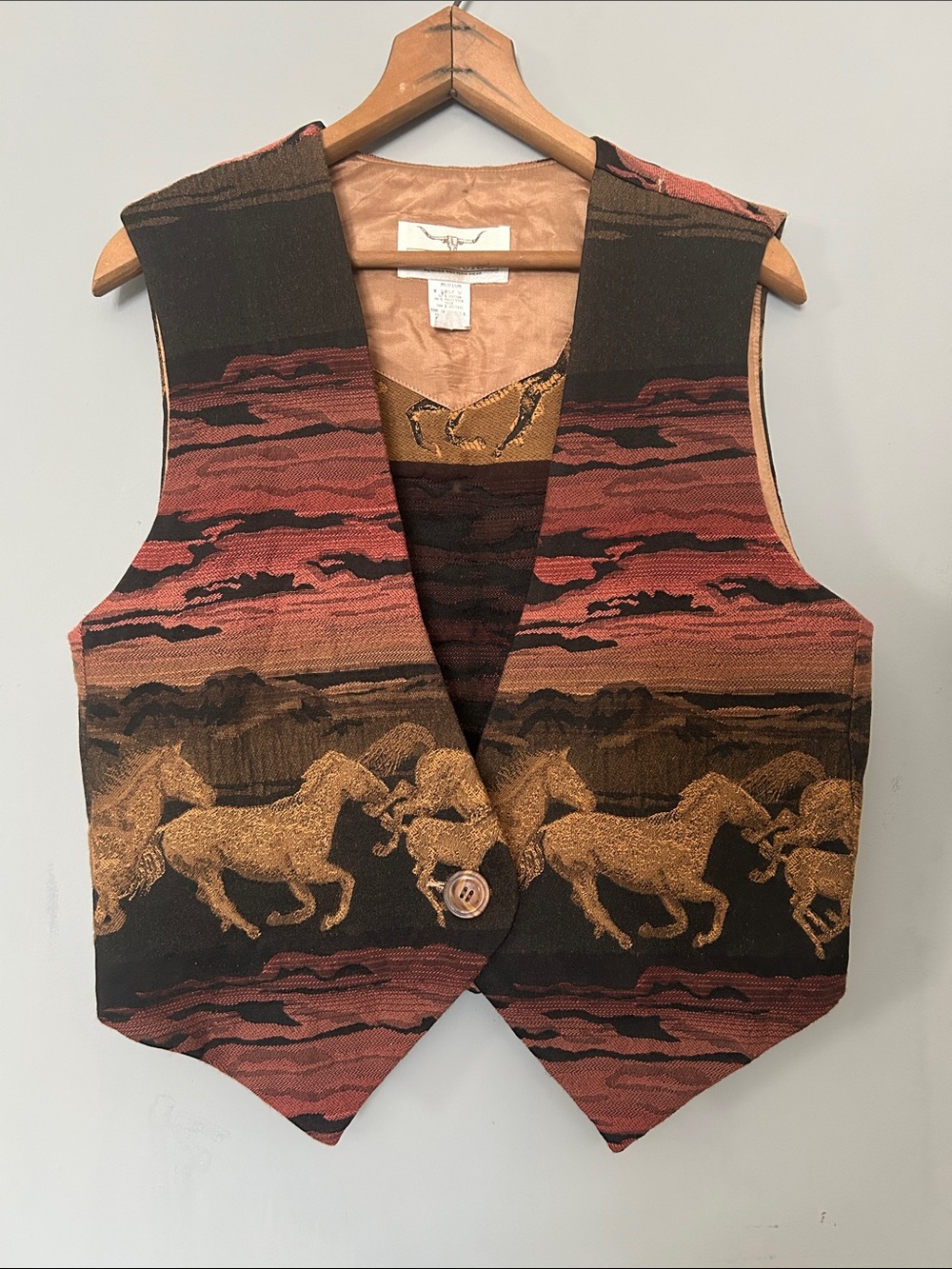 Vintage Longhorn Western Horse Tapestry Vest